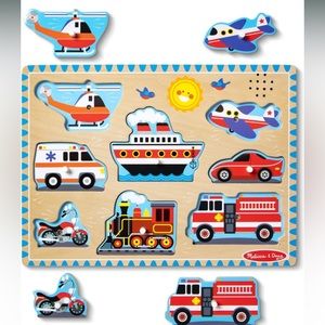 Melissa & Doug Vehicles Sound Puzzle - Wooden Peg Puzzle 2+